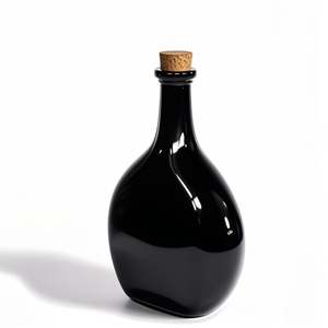 Bouteille en verre noir transparent de 700 ml et 375 ml de style classique allemand, forme basque, pour spiritueux, huile d'olive, vin, avec bouchon en liège - Product Image 2