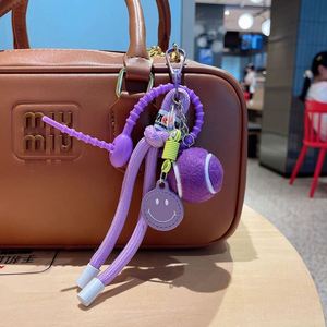 Wholesale Colourful <b>Rope</b> Tennis Ball Keychain Cute Smiling Face Keychain for Bag Pendant - Product Image 3