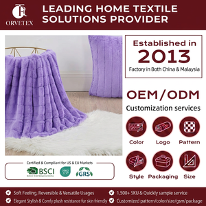 Couverture en <span class=keywords><strong>fausse</strong></span> <span class=keywords><strong>fourrure</strong></span> décorée douce et confortable, personnalisée Orvetex, en gros, couleur violette, avec flanelle, pour la maison et l'hôtel - Product Image 1