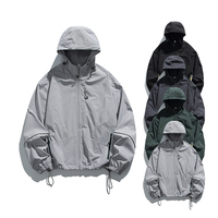 Veste coupe-vent à capuche avec ourlet et poignets élastiques, fermeture éclair intégrale, en polyester, avec logo personnalisé
