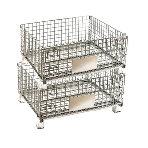 Entrepôt industriel <span class=keywords><strong>double</strong></span> palettes empilables cage de distillation pliable chariot élévateur en métal palette pliable de stockage en métal - Product Image 2