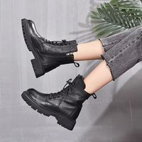 Bottines noires de luxe pour femmes - Élégantes en cuir PU, à lacets et fermeture éclair, confortables, décontractées, automne/hiver, talon plat, antidérapantes