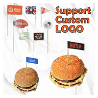Drapeaux en bois pour cure-dents, vente en gros, logo personnalisé, écologiques, pour hamburgers, sandwichs, cupcakes, pour restaurant