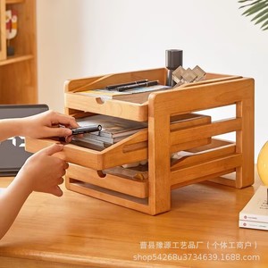 Office Organizer Wooden <b>Desktop</b> Storage Rack Multi Layer Drawer Style Tabletop <b>Shelf</b> For Home Office Use - Product Image 3