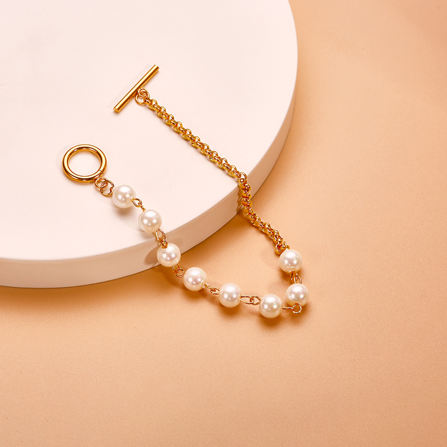 MIRADIA Fashion Jewelry Bracelets Bangle 18k Gold Plated Trendy Jewelry Stainless Steel Ot Clasp Bracelet Pearl Bracelet
