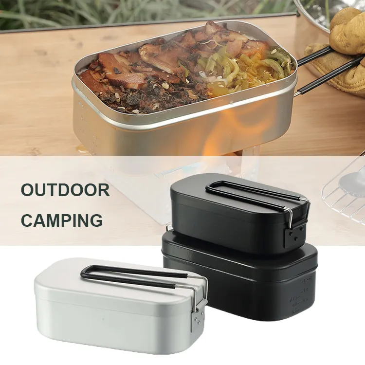 Boîte à bento en aluminium pour pique-nique et camping en plein air, récipient à aliments chauffant, boîte à lunch en métal avec poignée pliante et gril