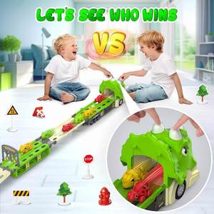 Los Juguetes de Camiones Más Nuevos, 6 Vehículos de Dinosaurios, Camión de Transporte de Juguetes, Set de Pista de Carreras con Luces y Sonidos para Niños - Product Image 4
