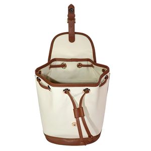 Sac seau à cordon avec rabat, style coréen, sac à dos pour femme, idéal pour les voyages et l'école, en toile personnalisée avec patchwork en cuir - Product Image 3