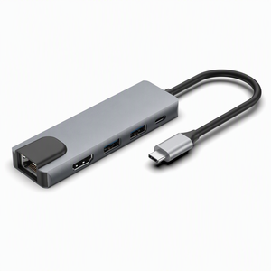 ฮับ USB C 5 in 1 พร้อมพอร์ต HDMI 4K, RJ45 Gigabit Ethernet, ช่องชาร์จ PD, ความเร็ว 5Gbps ตัวเรือนอะลูมิเนียมอัลลอย สำหรับแล็ปท็อป โทรศัพท์ แท็บเล็ต - Product Image 1