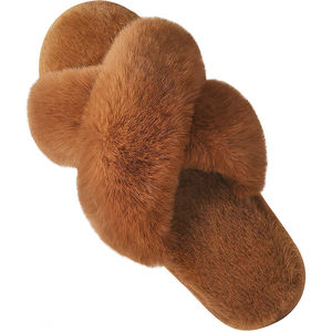 Venta Directa de China Pantuflas Ligeras de Felpa Suave para Mujer con Tira Cruzada y Punta Abierta Cómodas de Piel para Interiores con Suela TPR Antideslizante Recién Llegadas - Product Image 2