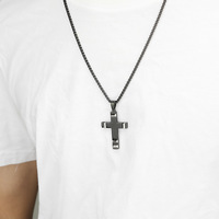 Collier pendentif croix en acier inoxydable en gros, bijoux religieux, cadeau traditionnel, plaqué or 18 carats, collier croix noire pour homme