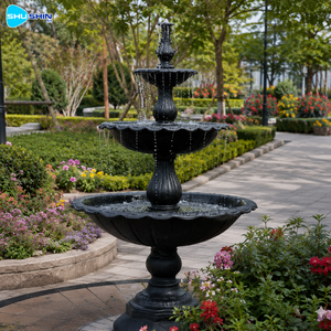 Fontaine d'eau décorative à trois niveaux en bronze noir, grande sculpture extérieure pour jardin, villa, hôtel, projet paysager à vendre - Product Image 1