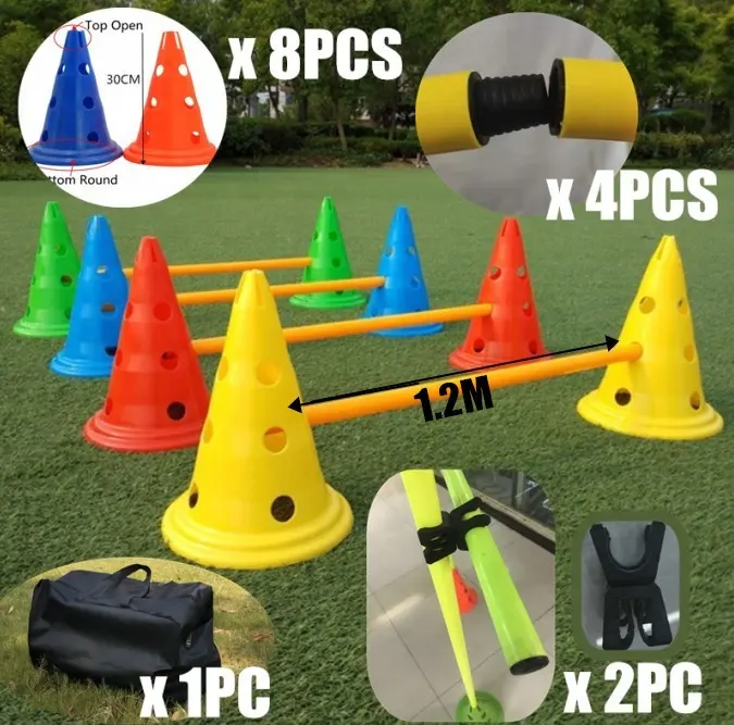 Venda quente marcador treinamento futebol futebol esportes treinamento cones flexível obstáculos agilidade cones kit com saco de transporte