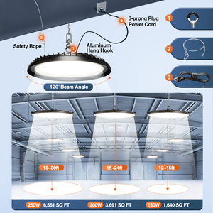 150W 200W UFO LED haute baie plafonnier IP65 étanche qualité supérieure entrepôt industriel atelier DOB luminaires - Product Image 4