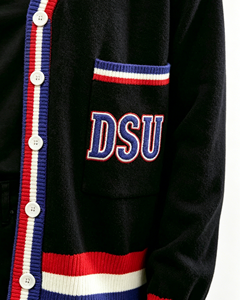 2026 Custom Delaware Girl Knit <strong>Cardigan</strong> Black and <strong>Navy</strong> Varsity Jacket Sweater DSU Soft Breathable College Knit Fall Uniform Coat - Product Image 5