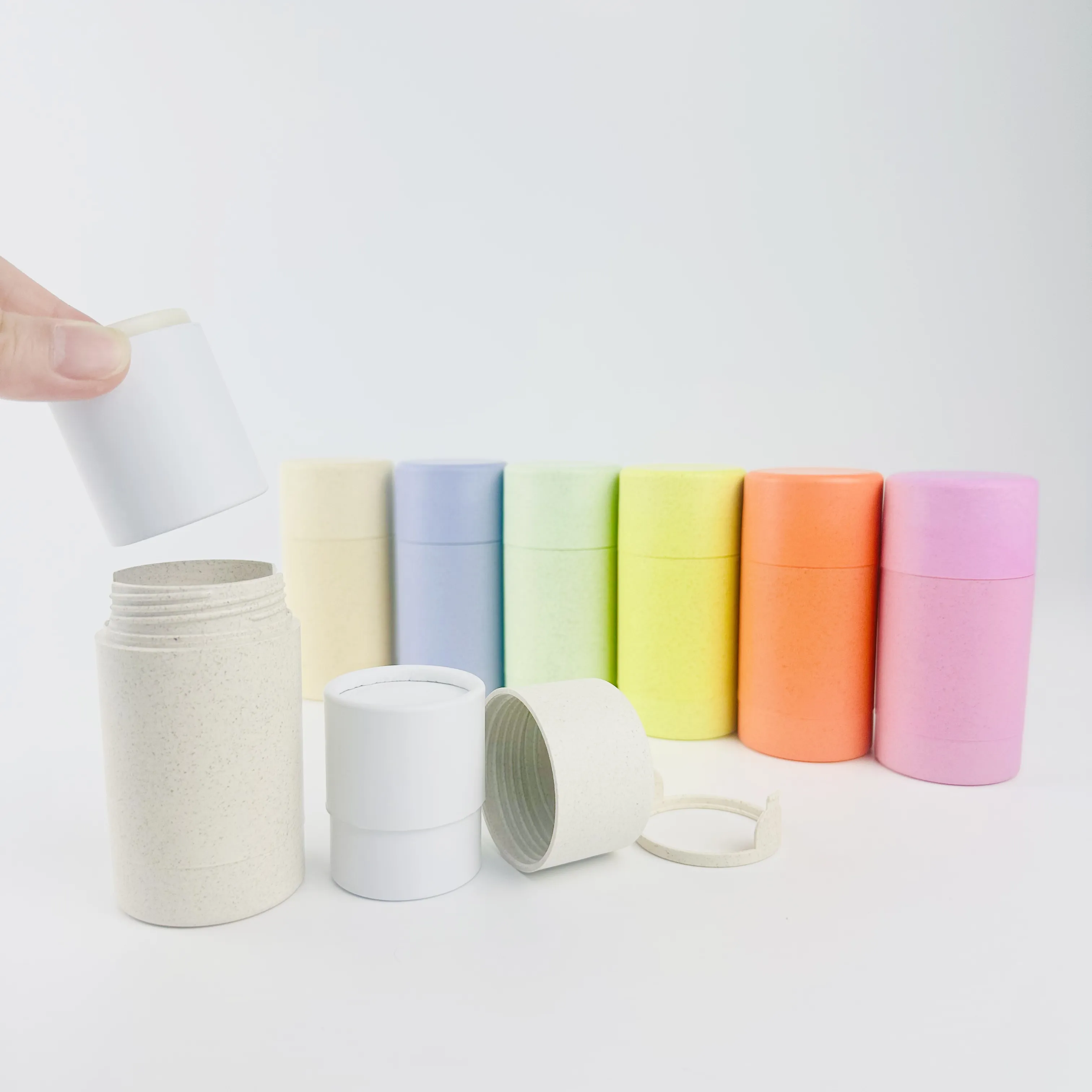 Contenitore deodorante riutilizzabile da 45ml di carta barile eco-friendly paglia di grano serigrafia personalizzazione imballaggio cosmetico