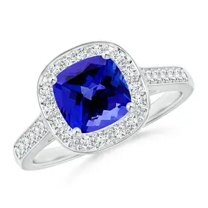 925 Sterling Silver Cushion Cluster Tanzanite Birthstone Blue Tanzanite Engagement Ring