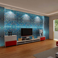Panel Komposit Aluminium Logam Biru Modern Tahan Air, Ubin Mosaik Tempel untuk Dinding Latar Hotel, Apartemen, dan Vila