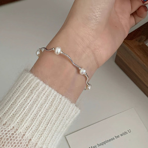 Pulsera de Perlas Naturales de Agua Dulce con Forma de Bola Clásica, Plata <span class=keywords><strong>Tai</strong></span>, para Mujer, Estilo Versátil y Deslumbrante, Regalo Perfecto para Todos - Product Image 2