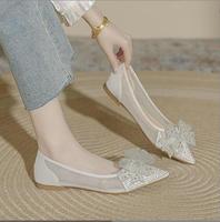 Chaussures élégantes en maille avec nœud papillon, talon plat, pour l'été, mode, soirée, danse, sandales