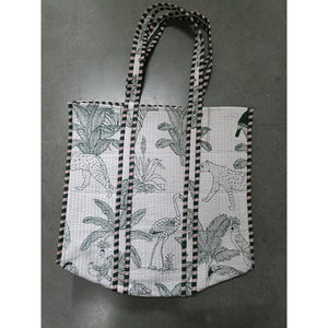 Sac fourre-tout matelassé pour femme, vintage, imprimé à la main, floral, en coton indien, fermeture éclair, personnalisable, printemps, été, hiver - Product Image 1