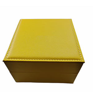 Cajas de reloj de cuero marrón amarillo brillante al por mayor con soporte enrollable y bolsa exterior de papel - Product Image 2