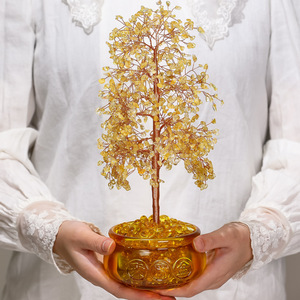 Citrine <b>Crystal</b> Money <b>Tree</b> Yellow Round Home Decoration Gift - Product Image 1