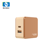 NIUBAILE Chargeur de bureau rapide 65W GaN PD3.1 QC2.0 SCP avec ports USB-C et USB-A, câble de 0,9 m, design pliable, prise EU, boîte cadeau