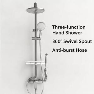 Pommeau de douche double rotatif brossé, combiné à une douchette à main, adapté aux enfants, avec diviseur à 3 voies et <span class=keywords><strong>barre</strong></span> coulissante réglable, pour usage hôtelier - Product Image 3