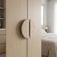 Poignées de meubles rondes en travertin beige, design personnalisé, fabrication italienne, pour armoires de cuisine, commodes, salles de bain, chambres et tiroirs de penderie
