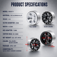 Nouvelles jantes métalliques Beadlock à 5 branches de 1,0 pouce pour voitures RC, pièces de mise à niveau adaptées aux ensembles de moyeux de roues de voitures RC Crawler 1/24
