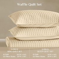 Ensemble de couette en microfibre à motif gaufré 3 pièces, taille Queen, beige, léger, toutes saisons, ultra doux, respirant, lavable en machine
