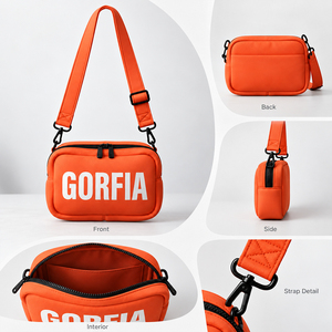 Sac bandoulière homme en toile orange avec logo personnalisé, sac messager multi-poches à fermeture éclair, sac à bandoulière décontracté OEM ODM - Product Image 3