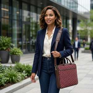 Burgundy Block Print Laptop Bag 16 Inch Handmade Cotton Office Messenger Bag Professional Work Tote - Product Image 5