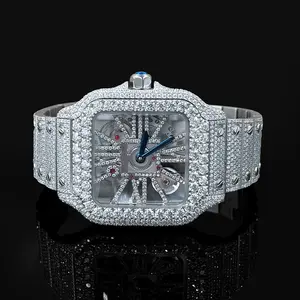 2023 럭셔리 사용자 정의 자동 전송 VVS D 모이 사 나이트 남성과 여성의 반짝 이는 시계 전체 다이아몬드 디자이너