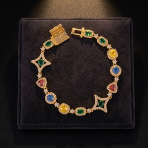 Bracelet à maillons en argent 925 plaqué or 18 carats avec pierres précieuses colorées, chaîne géométrique, bijoux pour cadeau - Product Image 4