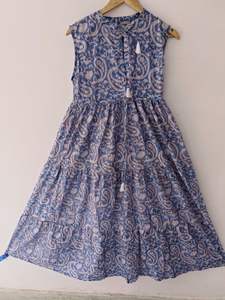 Alta calidad 100% algodón bloque Floral impreso mujer cuello en V manga larga encaje hasta la rodilla Casual fiesta desgaste estilo indio Natural - Product Image 6