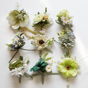 Bán Buôn Cô Dâu Chú Rể Wedding Prom Party Tổ Chức Sự Kiện Mô Phỏng Hoa Màu Xanh Lá Cây Loạt Trâm Vai Hoa Cổ Tay Hoa Corsage - Product Image 1