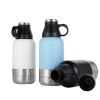 Bouteille d'eau isotherme portable 2-en-1 de 950 ml en acier inoxydable avec logo personnalisé et gamelle pour chien, idéale pour les voyages en extérieur