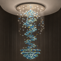Lustre en verre personnalisé en forme de papillon, suspension longue pour villa, escalier, hall d'hôtel, éclairage de projet pour plafond haut