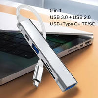 Hub USB 3.0 5 en 1, adaptateur multiport, lecteur de carte SD, alliage d'aluminium, station d'accueil USB haute vitesse pour ordinateur portable Macbook PC