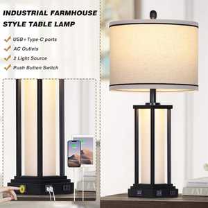 Lampe de chevet avec ports USB et Type-C, fonction veilleuse, idéale <span class=keywords><strong>pour</strong></span> la chambre à coucher et le salon - Product Image 4