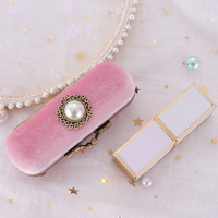 Coffret cadeau rétro pour rouge à lèvres Boîte à rouge à lèvres écologique en velours antique avec perles et miroir Mallette de rangement exquise de style rétro