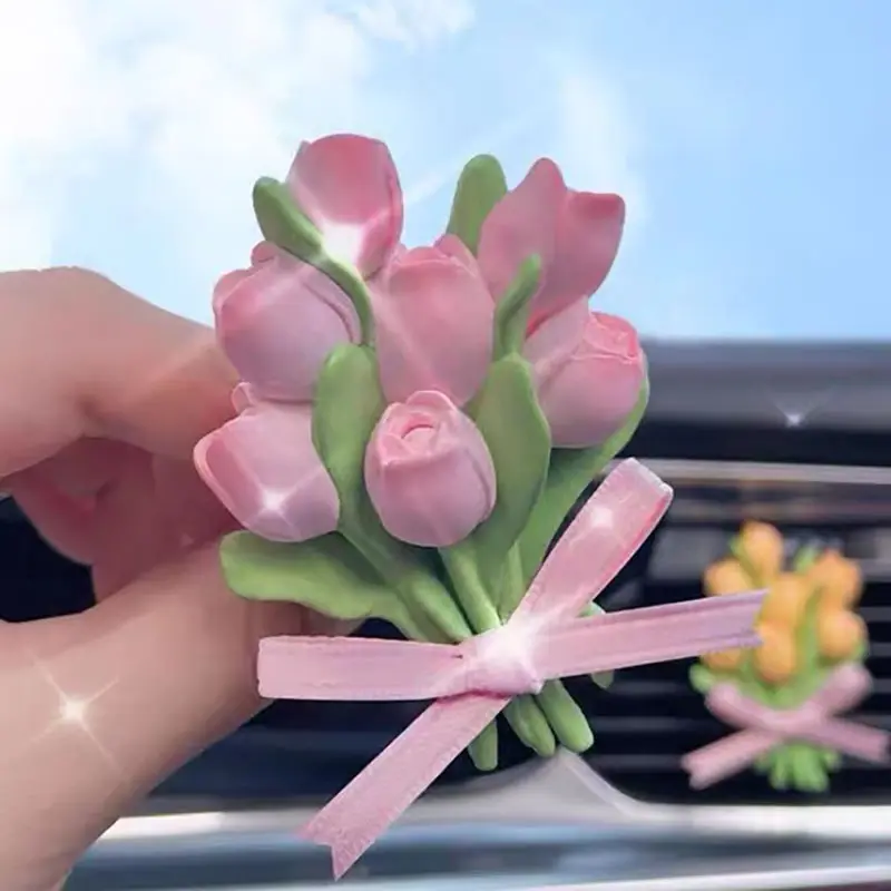 Ramo de tulipán de silicona para coche, molde de vela de aromaterapia, epoxi, freshie