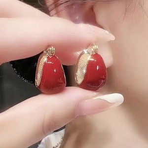 <b>Red</b> and Green Dripping Oil Colorful <b>Earrings</b> Thick Gold Hoop <b>Earrings</b> Fashion Jewelry <b>Earrings</b> for Women - Product Image 1