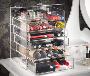 Tùy Chỉnh Kích Thước Lớn Rõ Ràng <span class=keywords><strong>Acrylic</strong></span> Trang Điểm Vanity Tổ Chức Bản Lề Nắp Hộp Hàng Đầu Với Ngăn Kéo Hiển Thị Độc Đáo Giá - Product Image 1