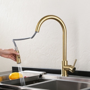 Sus 304 Stainless Steel Pull Out Kitchen Faucet Gold Brushed Black Counter <strong>Top</strong> Mount Flex Sink Water Mixer <strong>Tap</strong> - Product Image 2