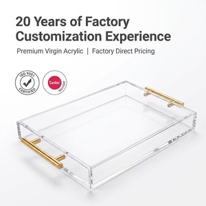 Plateau de service en acrylique de haute qualité avec poignées en métal doré, design personnalisé, prix d'usine en gros, décoration transparente pour la cuisine et la maison - Product Image 1