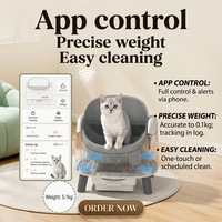Kotak Pasir Kucing Pintar Otomatis Bersihkan Diri Sendiri, Terbuka di Atas, Besar, Penghilang Bau, Pelacakan Data Real-Time, Kontrol Aplikasi WiFi Grosir
