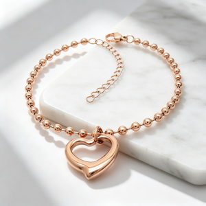 Nouveauté Bracelet Minimaliste avec Charme Cœur Ouvert Plaqué Or 18K Acier Inoxydable 316L Chaîne Fine à Maillons - Product Image 5